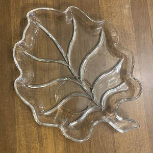 Hazel-Atlas Vintage Clear Glass Leaf Shape Tray Candy Nut Relish Dish Plate 9X7"